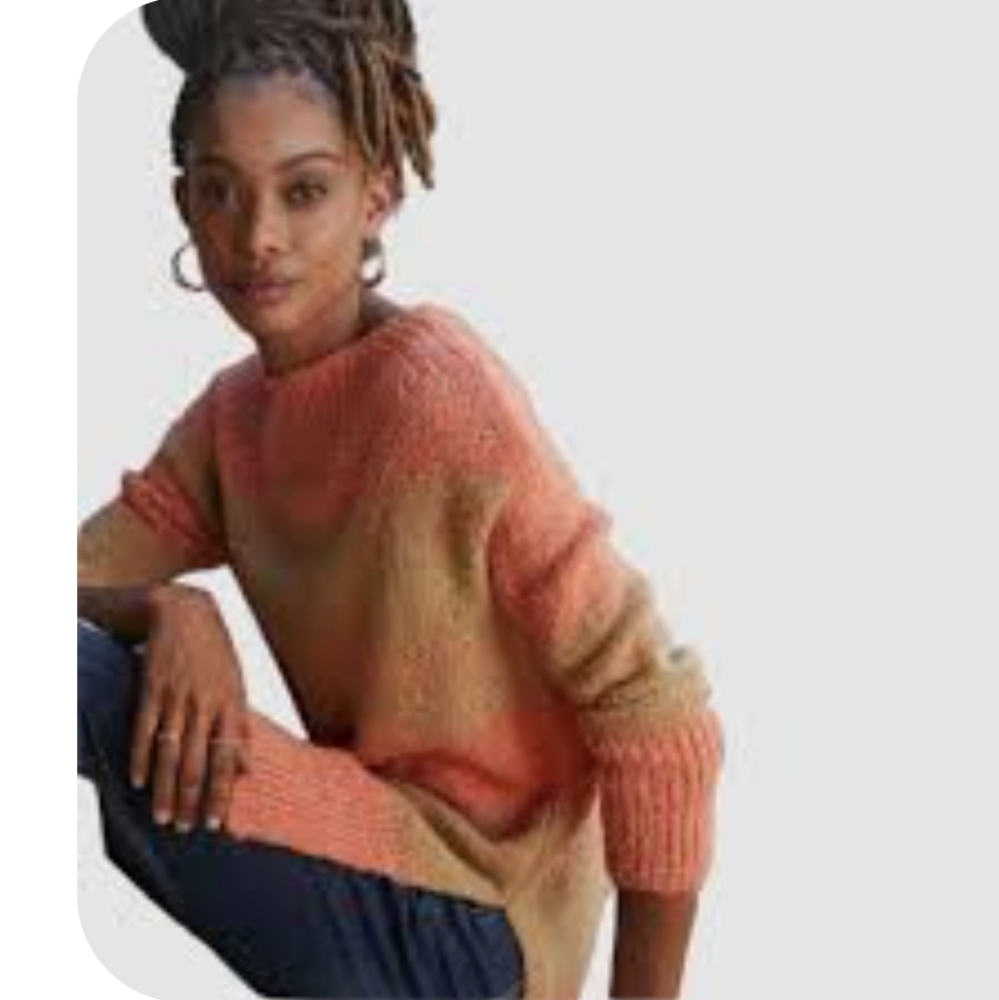 Pilcro Sweater Rugby Stripe Coral Tan Textured Chenille Tunic
